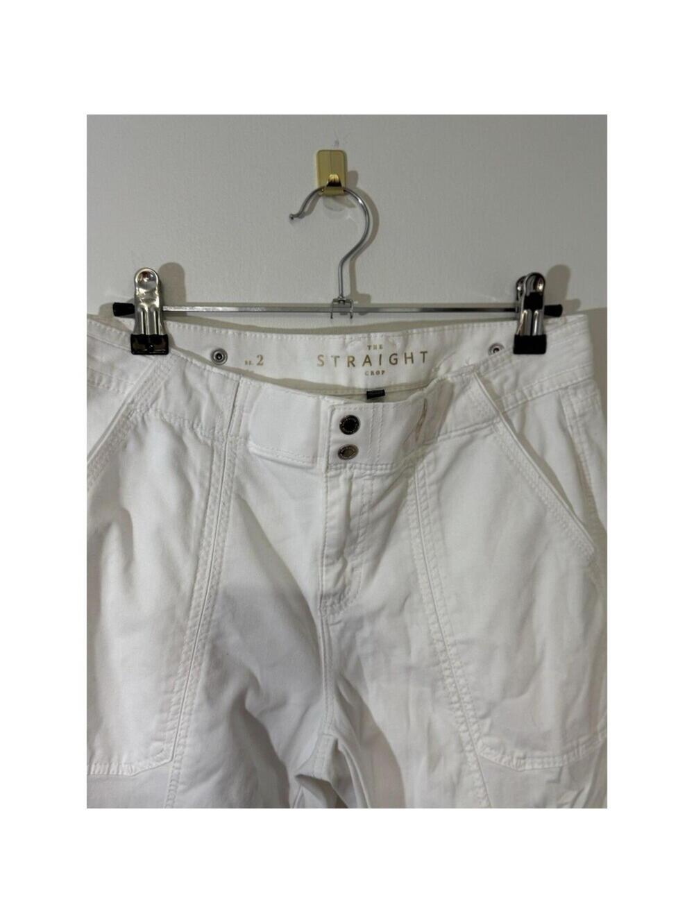 White House Black Market Women's White Cotton Cropped Straight Pants Pockets - Picture 2 of 8